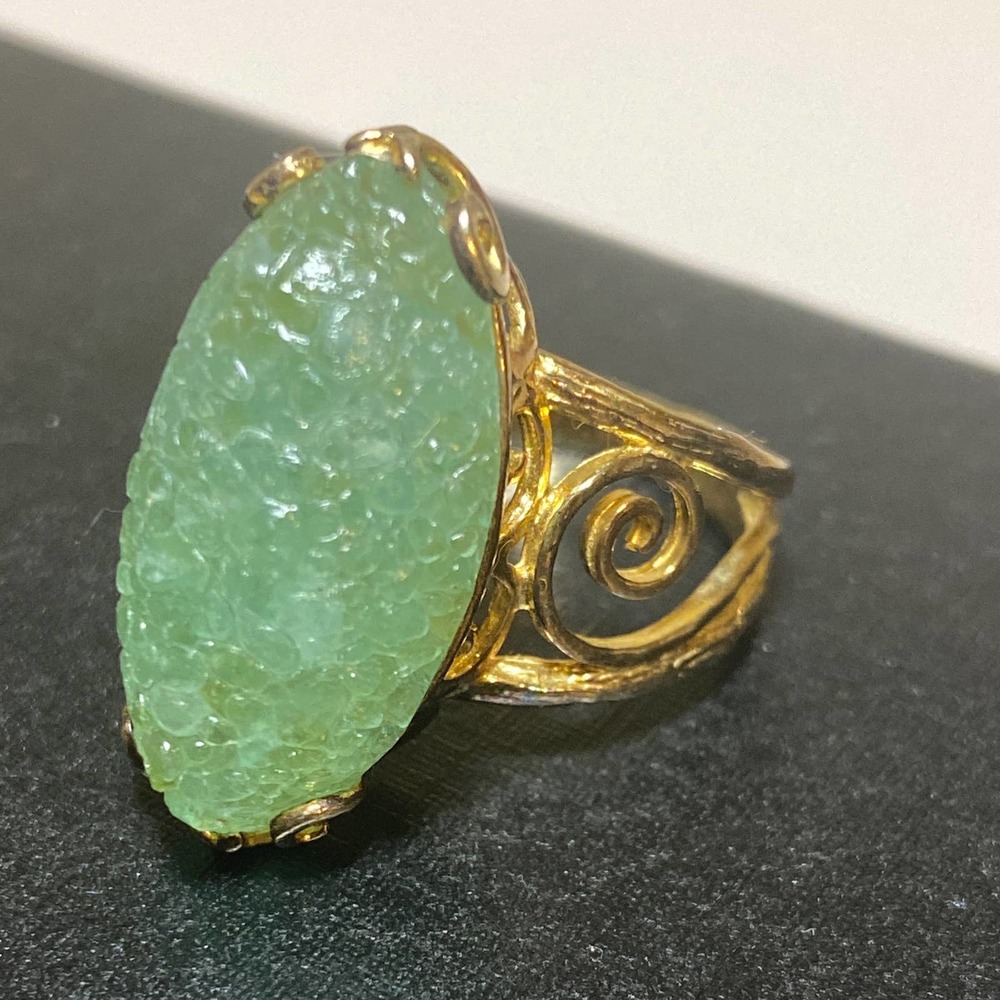 LIRM Gold 925 Sterling Silver Green Roman Glass Swirled Band Ring Israel